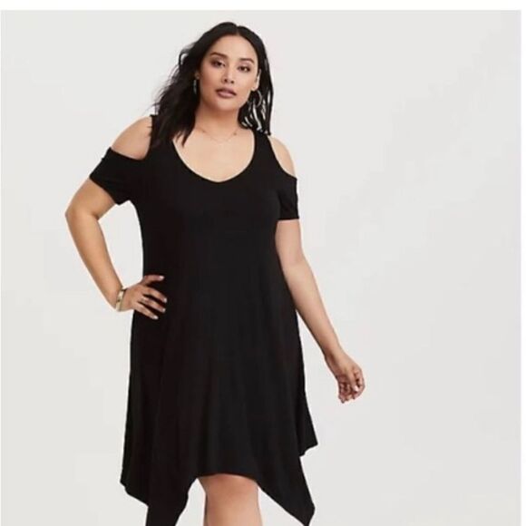 TORRID BLACK JERSEY COLD SHOULDER DRESS SIZE 3 (3xl plus) - Picture 1 of 2